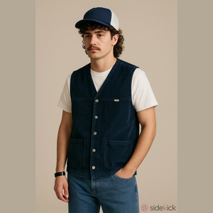 Vintage Wash and Wear blue suede longline trucker vest men’s size medium